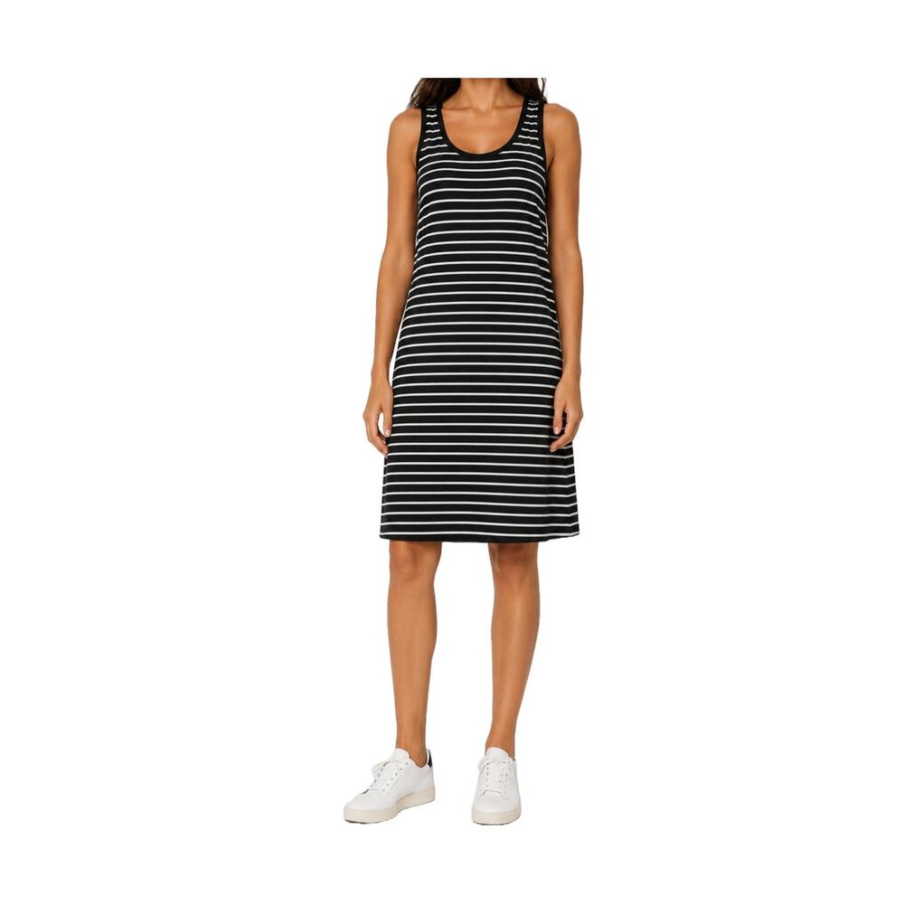 Summer Sleeveless Black White Striped Tank Dress Stretch Small Travel Chic